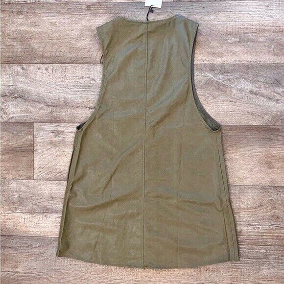 💚 ZARA V-Neck Button Mini Dress NWT | Green Faux Leather Pinafore S/M - Picture 16 of 16